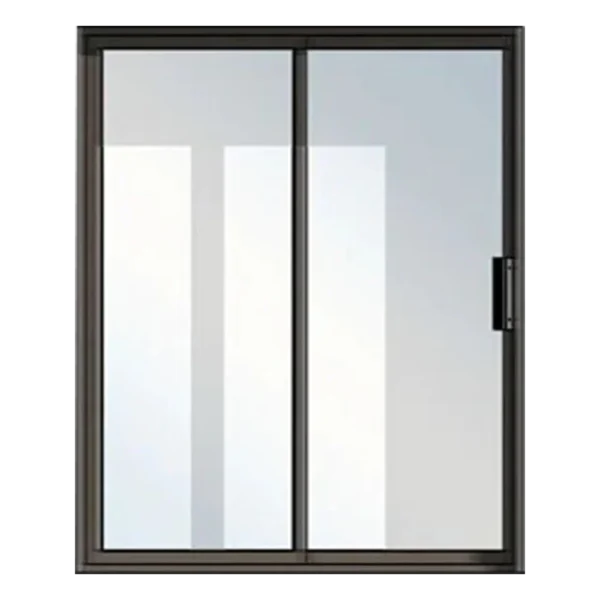 A window with a handle, rectangular in shape, set indoors, allowing light to enter the space. Its Called Aluminium 2 Panel Sliding Glass Door 2.4 X 2.1M