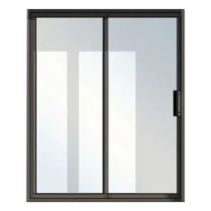 A window with a handle, rectangular in shape, set indoors, allowing light to enter the space. Its Called Aluminium 2 Panel Sliding Glass Door 2.1 X 2.1M