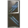 A dark brown door featuring diagonal glass panels with blue accents and a unique asymmetrical window design. Its called Aluminium Fancy Stable Single Door (MWD04A) (1887)