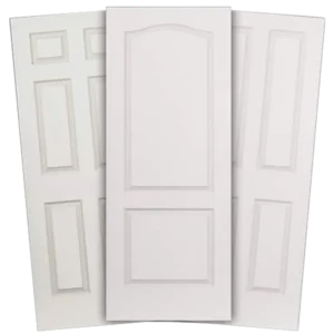 Three white interior doors with different panel designs, showcasing various styles for home decor. Deep Moulded White Door 2/4/6 Panel