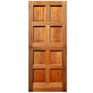 Solid wood door featuring a classic 8-panel design with a warm, natural finish. Meranti Engineered FULL 8 PANEL DOOR (JQ8) SKU: JQ8