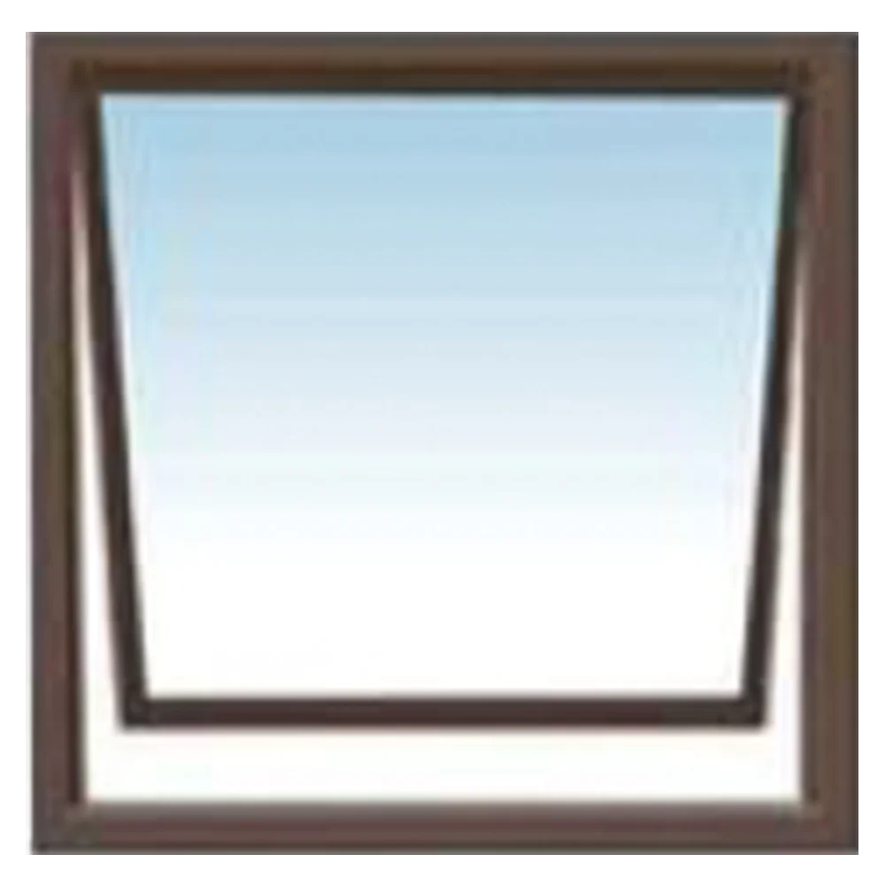 A framed square object with a sky-blue gradient background, starting darker at the top and fading to white at the bottom, enclosed in a dark brown border with a simple design. its called 600 X 600MM Aluminum Window (PT66)