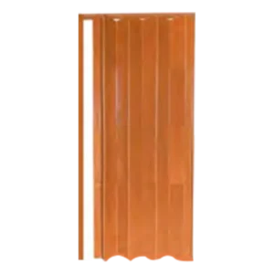 A vertical PVC strip curtain in a transparent orange color, typically used for temperature control or as a partition in industrial or commercial settings. The curtain consists of several overlapping strips. Its Called PVC Folding Door With Mocha Finish