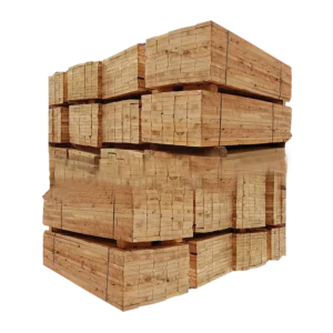 Stacked wooden lumber planks arranged in a neat pile with visible wood grain, ready for construction or woodworking projects. Its Called Kappa 114x38mm