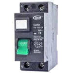 A black NUR circuit breaker with a green switch labeled "ON/OFF," designed for 6A, 30mA electrical protection. Its Called 63amp Samite Rail Earth Leakage 3ka