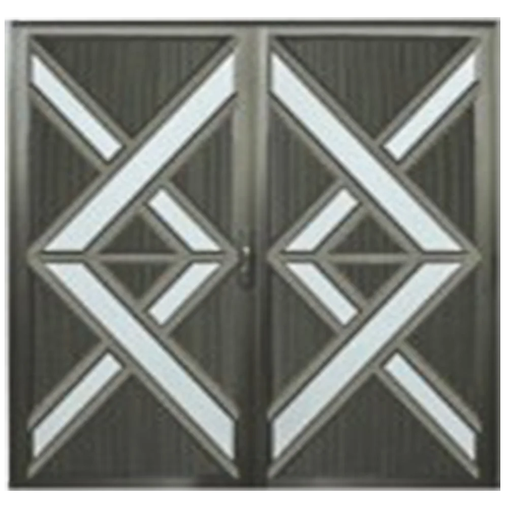 Fancy double door with a geometric design, featuring alternating dark and white shapes creating an intricate pattern. it's called Aluminium Fancy Double Door 1.8M x 2.1M.