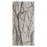 Close-up of a polished white marble slab featuring intricate grey and brown veining, showcasing its natural elegance. PVC Ceiling Panel (16073)