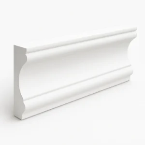 A white, triangular light fixture cover sits beside a flat, rectangular light fixture housing, both designed for ceiling installation. Its Called EPS Plain Cornice 5mmx140mmx2m