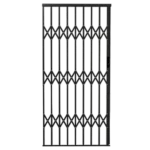 A tall, closed accordion-style metal security gate with a diamond pattern, shown against a plain background. The design features vertical slats with crisscrossing elements for reinforcement.It's Called Expanding Security Aluminium Gate 1.0M*2.1M (ASG1)