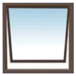 A framed square object with a sky-blue gradient background, starting darker at the top and fading to white at the bottom, enclosed in a dark brown border with a simple design. its called 600 X 600MM Aluminum Window (PT66)