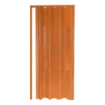 A vertical PVC strip curtain in a transparent orange color, typically used for temperature control or as a partition in industrial or commercial settings. The curtain consists of several overlapping strips. Its Called PVC Folding Door With Mocha Finish