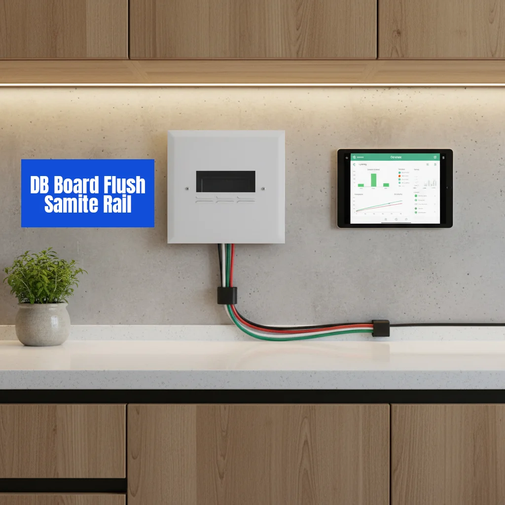A white wall-mounted panel with a rectangular display and three buttons, designed for electronic control or monitoring. Its Called Flush DB Board 12way Din