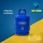 A blue CADAC gas cylinder labeled "5kg" against a yellow and blue background, promoting a gas combo product. Its Called 5KG Cylinder and Gas Combo!