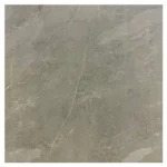 A textured gray stone surface featuring subtle veining and a polished finish, ideal for flooring. Its Called Glossy Polished Grey Porcelain tiles