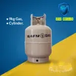 A 9kg gas and cylinder on a blue and yellow background, labeled for use in gas combo applications.