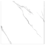 White marble texture with thin, gray veining running diagonally across the surface, creating an elegant and natural pattern. Carrara White Wall Tiles