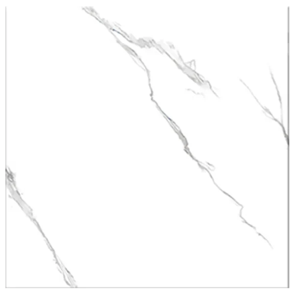 White marble texture with thin, gray veining running diagonally across the surface, creating an elegant and natural pattern. Carrara White Wall Tiles