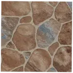 Close-up of textured stone wallpaper featuring irregularly shaped brown and gray stones arranged with light grout lines. Paving Ceramic Matt Slip Resistant Tiles