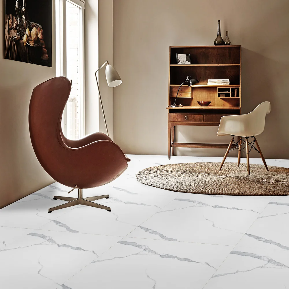 86006 Calacatta White Glossy Polished Porcelain Floor Tile
