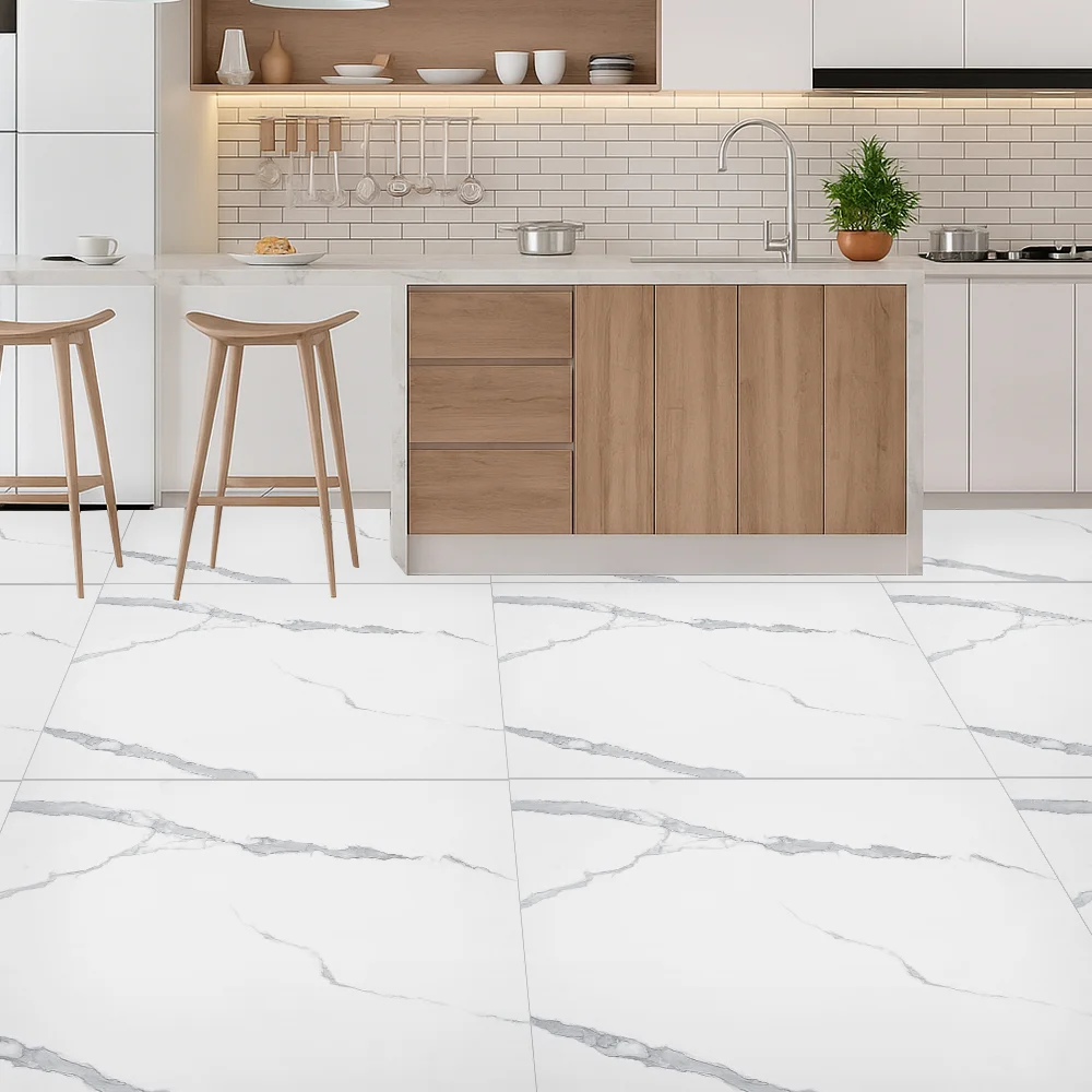 86006 Calacatta White Glossy Polished Porcelain Floor Tile