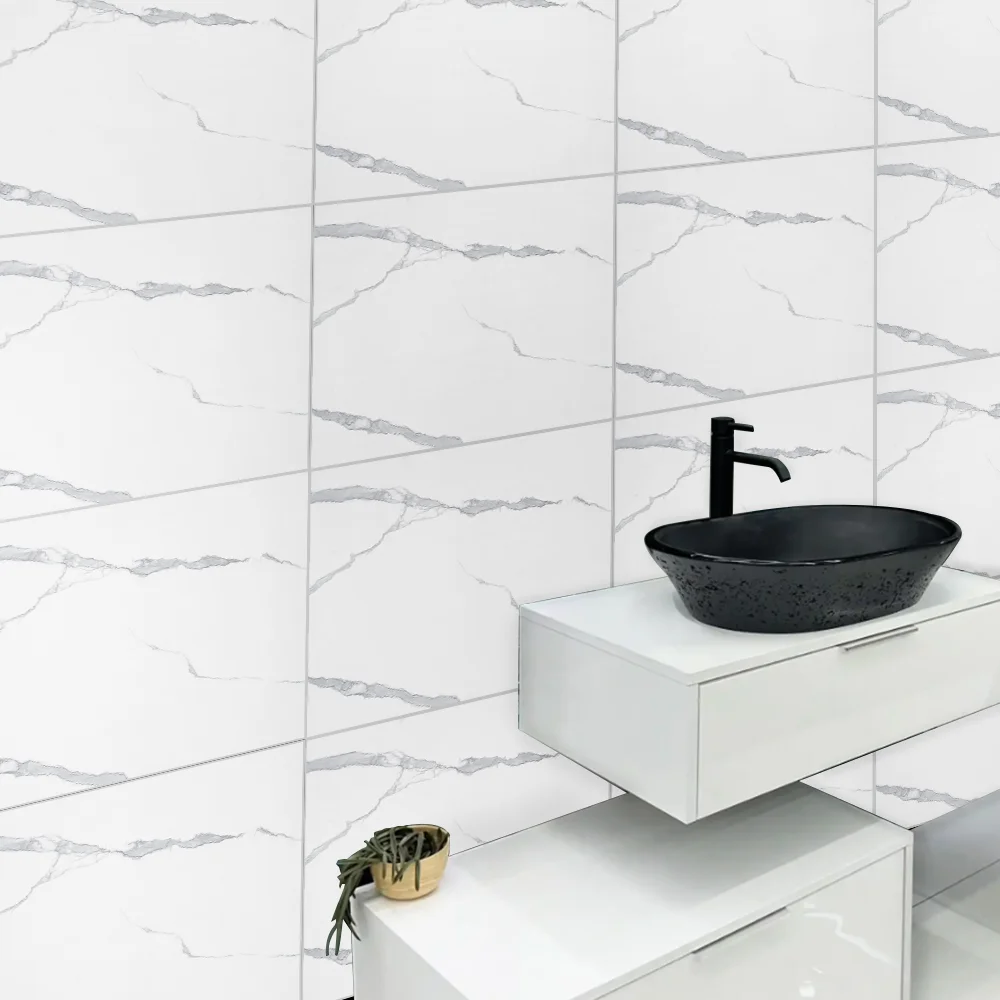 86006 Calacatta White Glossy Polished Porcelain Floor Tile