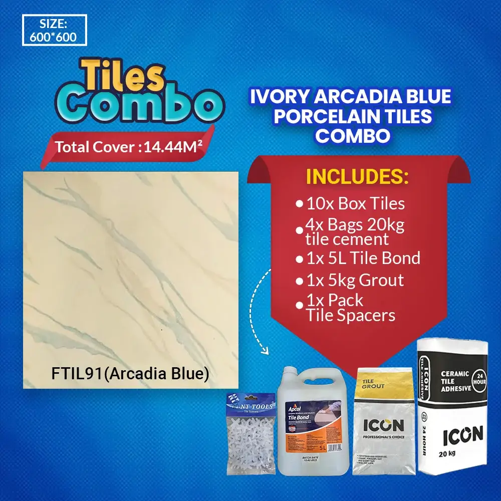 Ivory Arcadia Blue Porcelain Tile Combo