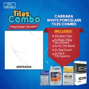 Carrara White Floor Tile Combo - Glossy Polished - Porcelain - 600X600mm | A-Grade | Msp66044