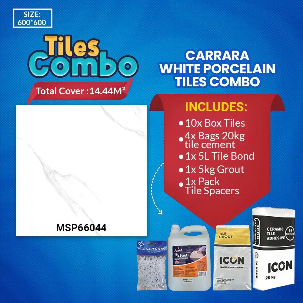Carrara White Floor Tile Combo - Glossy Polished - Porcelain - 600X600mm | A-Grade | Msp66044