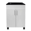White Rectangular Bathroom Vanity Cabinet with Black Top and Double Doors