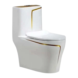 White and Gold One-Piece Modern Toilet