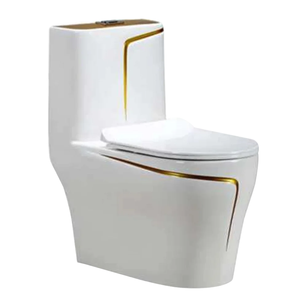 White and Gold One-Piece Modern Toilet