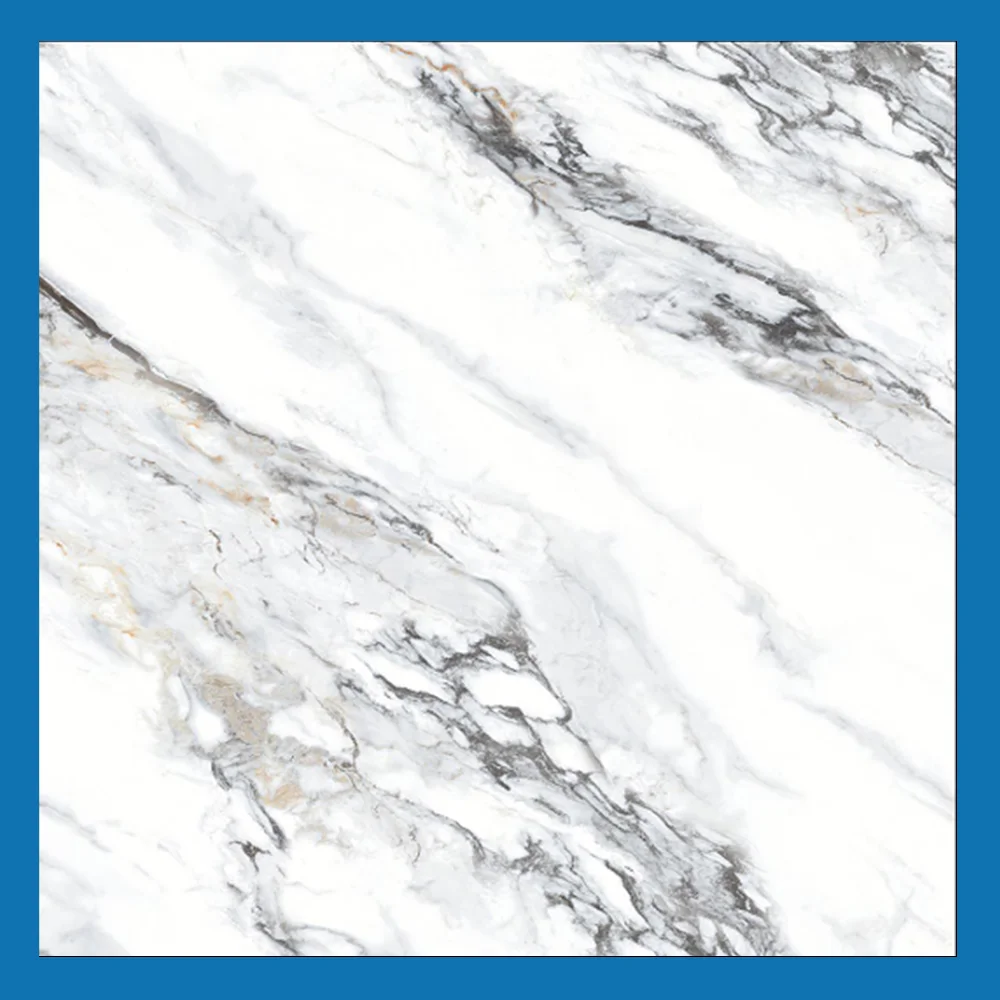Carrara White Marble Effect Porcelain Tile 600×600mm