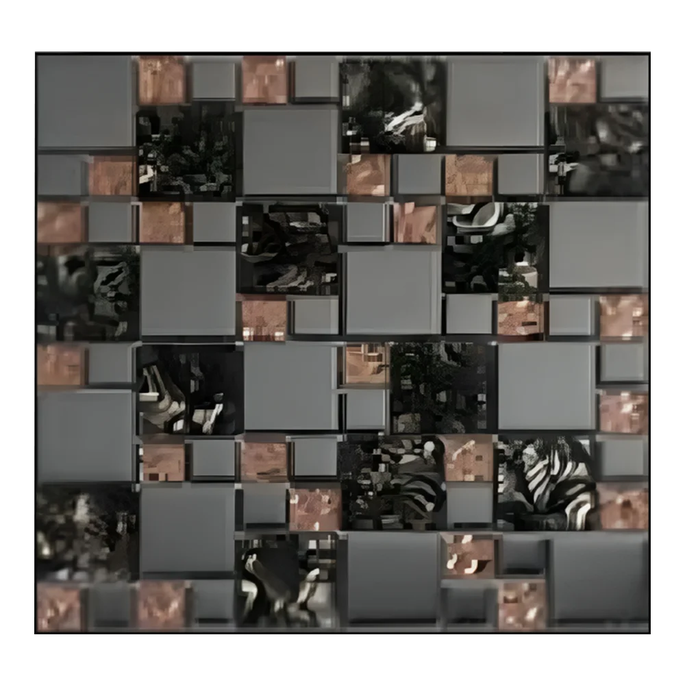 Grey & Bronze Metallic Glass Mosaic Tile (KIR-06)