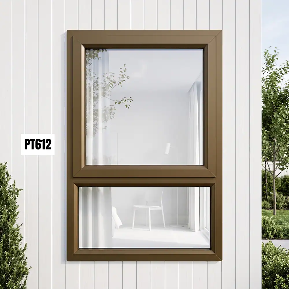 Brown Aluminium Window PT612 600MM × 1.2M with two fixed glass panels Brown Aluminium Window PT612 600MM × 1.2M with two fixed glass panels