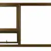 Brown Aluminium Window PT159 1.5M × 900MM with fixed glass panels and one top-hung opening panel