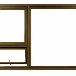 Brown Aluminium Window PT159 1.5M × 900MM with fixed glass panels and one top-hung opening panel