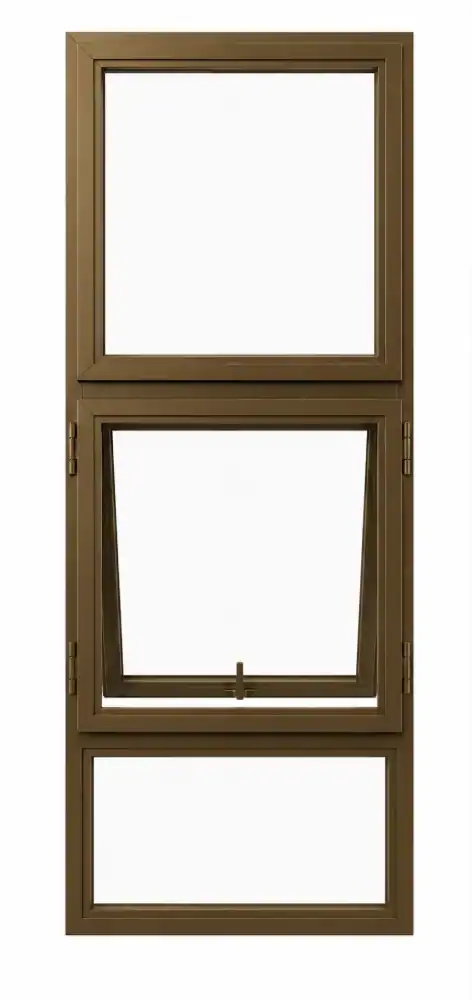 Aluminium Window PT615 – 600MM × 1.5M 1 Brown Aluminium Window PT615 600MM × 1.5M with central awning opening panel and fixed glass sections