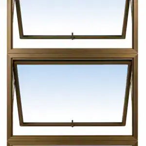 Brown Aluminium Window PTT915 900MM × 1.5M with two top-hung opening panels and lower fixed glass panel