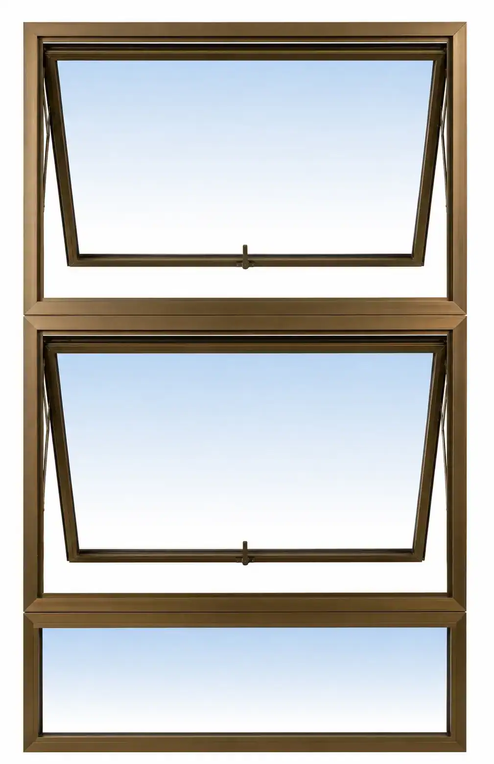 Brown Aluminium Window PTT915 900MM × 1.5M with two top-hung opening panels and lower fixed glass panel