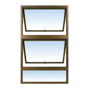 Aluminium Window PTT915 900mm x 1.5m with double top-hung opening panels and fixed bottom glass panel in bronze aluminium frame.